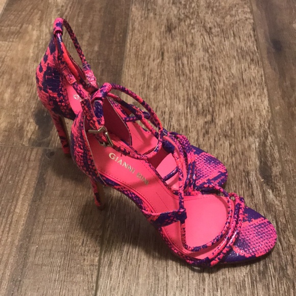 GIANNI BINI NWT PINK BLUE SNAKE SANDAL HEELS - Picture 2 of 7